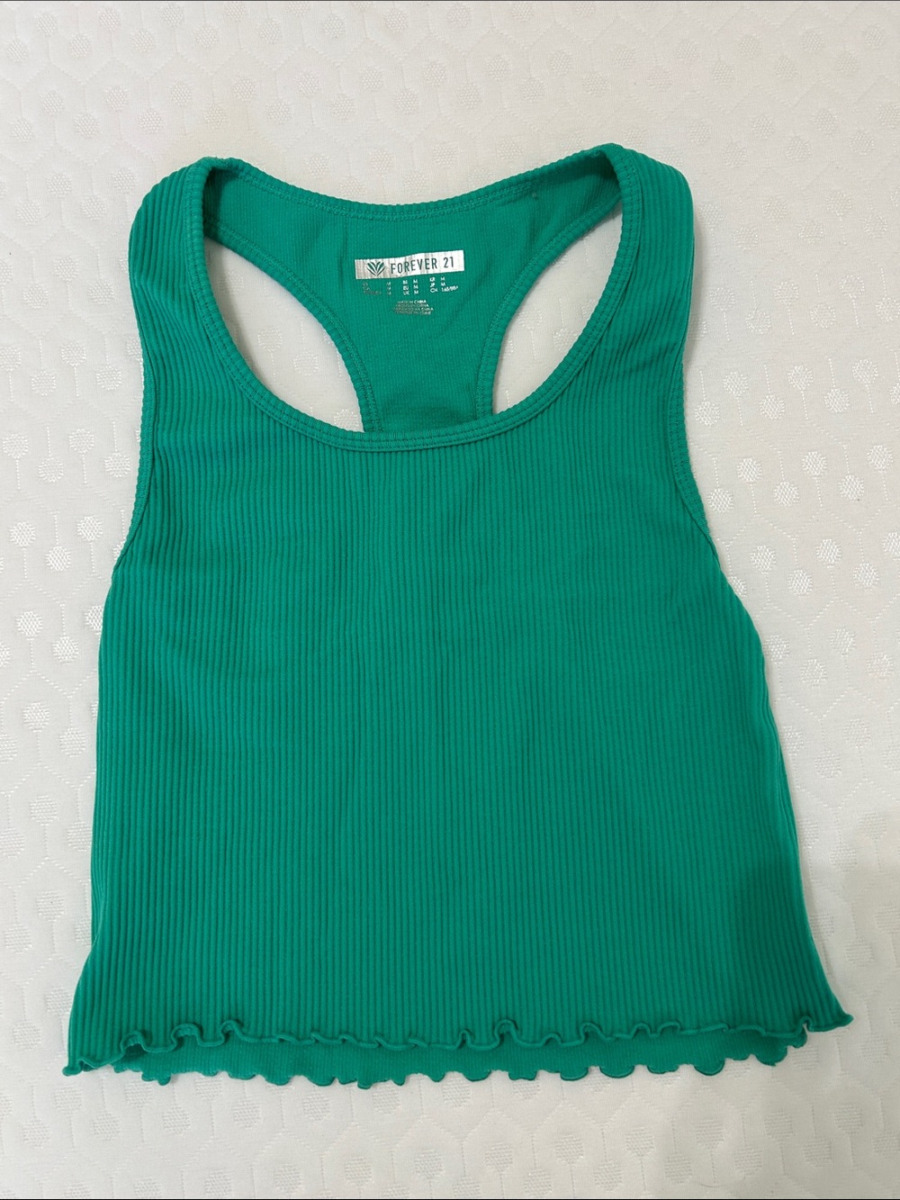 Forever 21 Teal Ribbed Racerback Cropped Tank Top